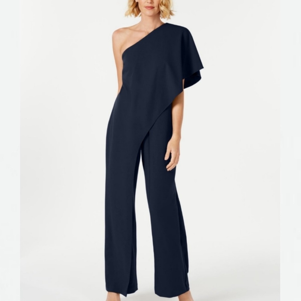 Adrianna Papell NWT Navy Flutter One Shoulder Jumpsuit
